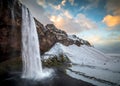 Seljalandsfoss Waterfall at sunrise, Iceland